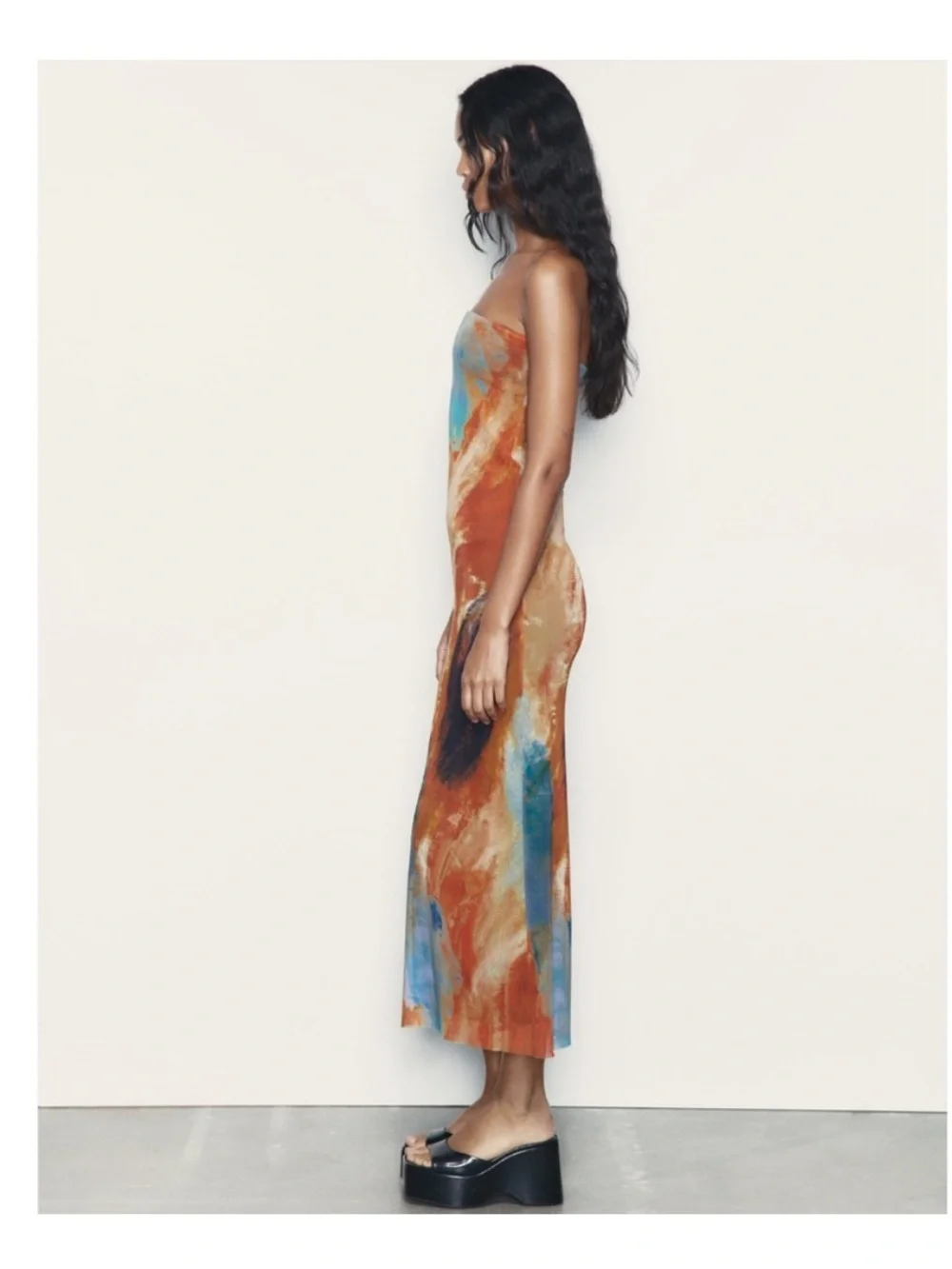 Zara Strapless Printed Fitted Mesh Dress - Picture 5 of 12